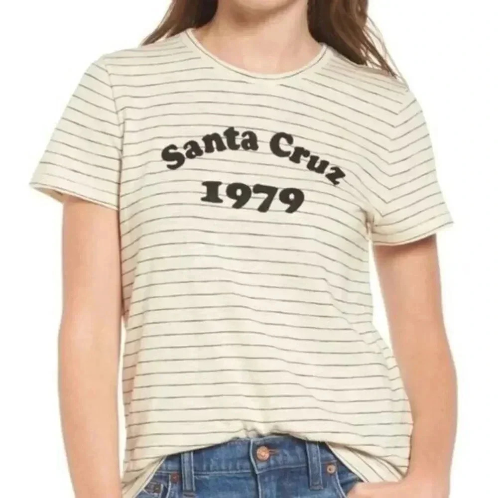 Madewell Beige Stripe 1979 Santa Cruz Shrunken Crew Neck T-Shirt S